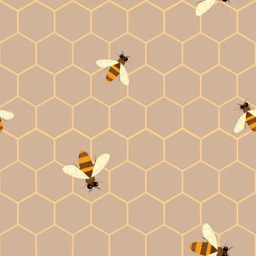 Vector Seamless pattern with bee and honeycomb . Modern abstract honey design Stock Illustration