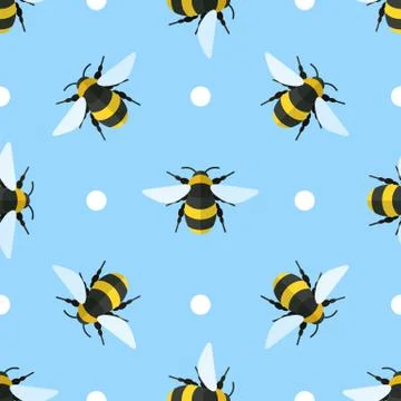 Vector seamless pattern with bees and circles Stock Illustration