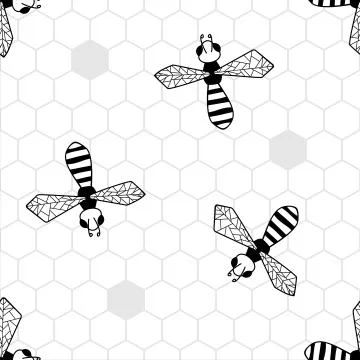 Vector Seamless Pattern With Bees And Honeycombs, Hand drawn. For Pattern, Wa Stockillustratie