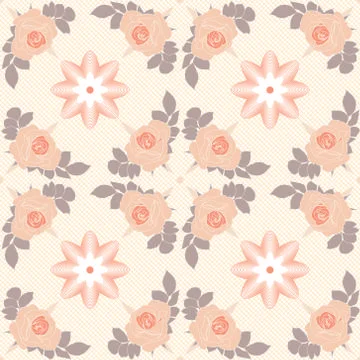 Vector seamless pattern. beige roses on cream background with geometric Stock Illustration