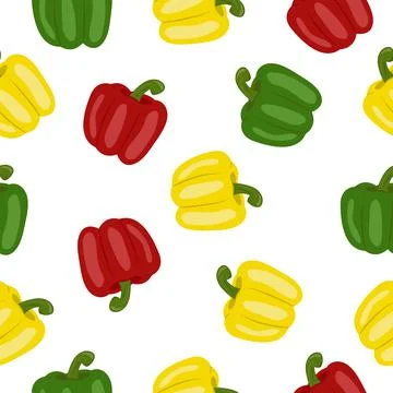 Vector seamless pattern with bell pepper on white background Stock Illustration
