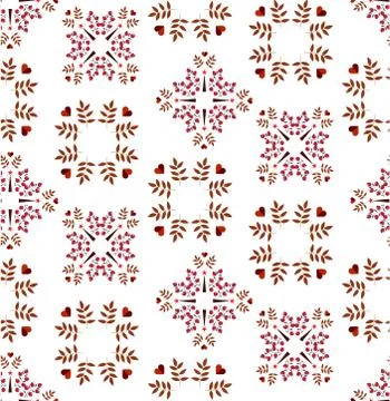 Vector seamless pattern of berries, leaves and heart on a white background. Stock Illustration