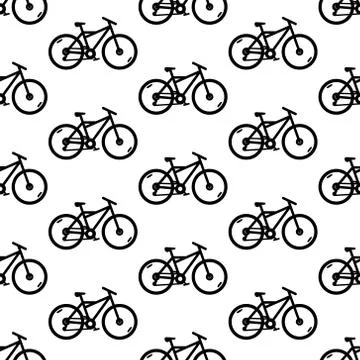 Vector seamless pattern with bicycles. Black and white texture Stock Illustration