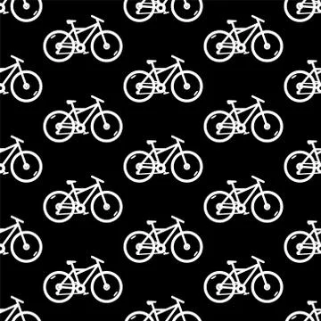 Vector seamless pattern with bicycles. Black and white texture Stock Illustration