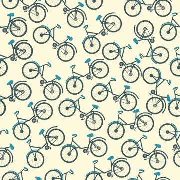 Vector seamless pattern with bicycles on white background. Summer activity Stock Illustration