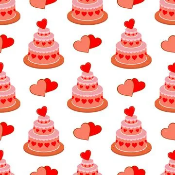 Vector seamless pattern. Big birthday cake. A heart. Stock Illustration