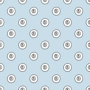 Vector seamless pattern with billiard eight ball on white background Stock Illustration