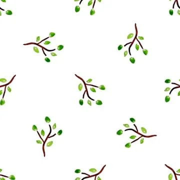 Vector seamless pattern with birch branches drawing by watercolor, hand drawn Illustrazione stock