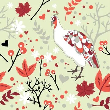 Vector seamless pattern with bird and flowers Stock Illustration