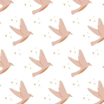 Vector seamless pattern with birds in boho style. Stock Illustration