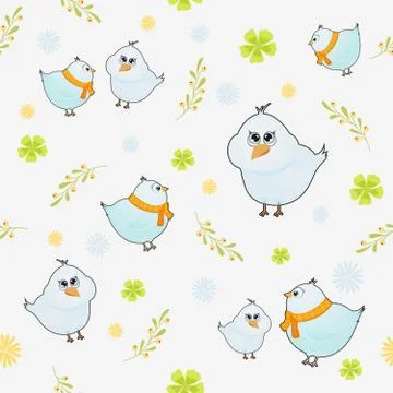 Vector seamless pattern with birds for children's clothing and fabric. Stock Illustration