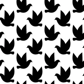 Vector seamless pattern with birds silhouettes. Black and white Illustrazione stock