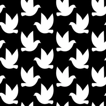 Vector seamless pattern with birds silhouettes. Black and white Stock Illustration