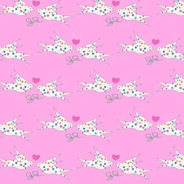 Vector seamless pattern with birds. Swallows with a floral print with a hea.. Stock Illustration