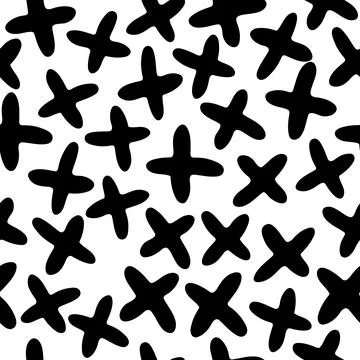 Vector seamless pattern with black abstract crosses on white background. Hand Stock Illustration