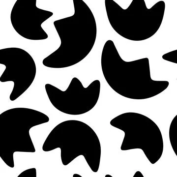 Vector seamless pattern with black, abstract flower on white background. Hand Illustrazione stock