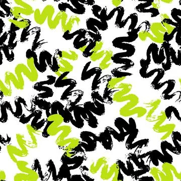 Vector seamless pattern with black and bright green wave brush stroke on whit Illustrazione stock