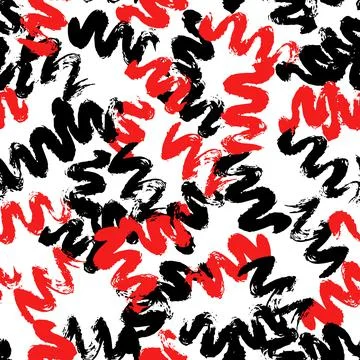 Vector seamless pattern with black and bright red wave brush stroke on white  Stock Illustration