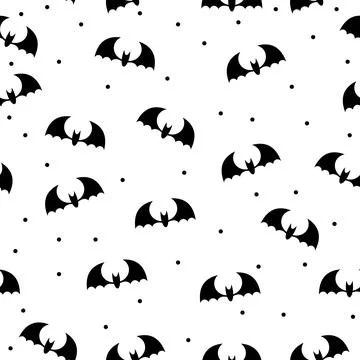 Vector seamless pattern with black bats. Bats silhouette seamless pattern. .. Stock Illustration