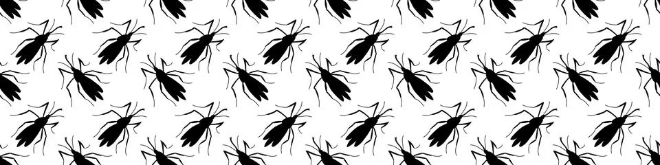 Vector seamless pattern of black beetles, mosquitos, moths, midges in flat st Illustrazione stock