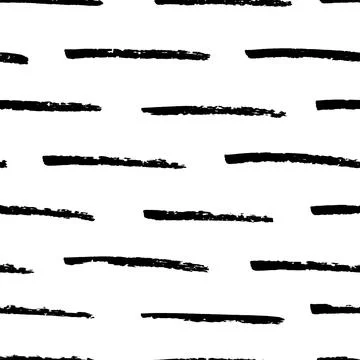 Vector seamless pattern with black brush strokes on white background. Stock Illustration