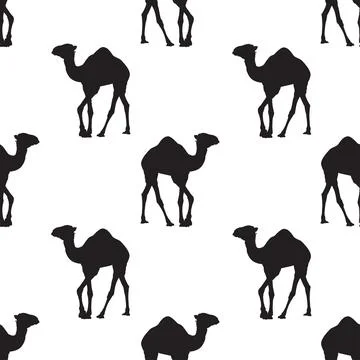 Vector seamless pattern with black camel silhouettes on white background 스톡 일러스트