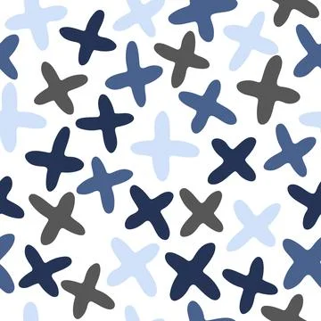 Vector seamless pattern with black, dark blue, light blue abstract crosses on Stock Illustration