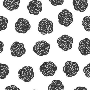 Vector seamless pattern with black flowers on white background Stock Illustration