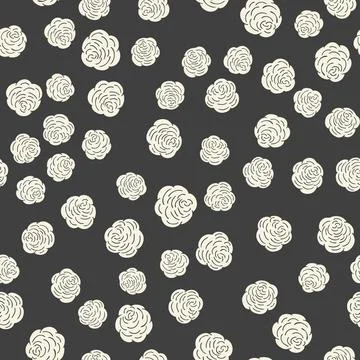 Vector seamless pattern with black flowers on white background Stock Illustration