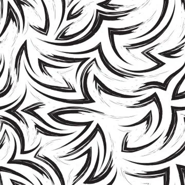 Vector seamless pattern of black flowing lines and corners isolated on white Stock Illustration
