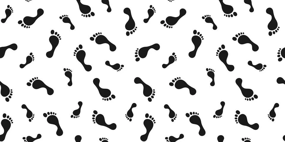 Vector seamless pattern of black footprints on a white background Stock Illustration