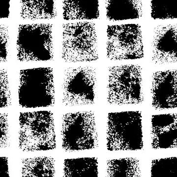 Vector seamless pattern with black grunge textured shapes on white background Stock Illustration