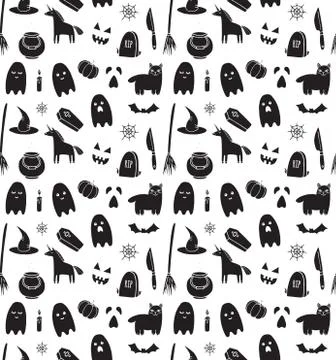 Vector seamless pattern of black Halloween element Stock Illustration