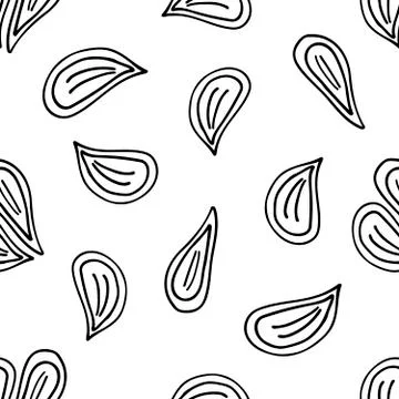 Vector seamless pattern of black hand-drawn heart shaped rose petals isolated Stock Illustration