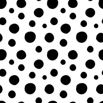 Vector seamless pattern of black hand-drawn circles polka dot isolated on a w Illustrazione stock