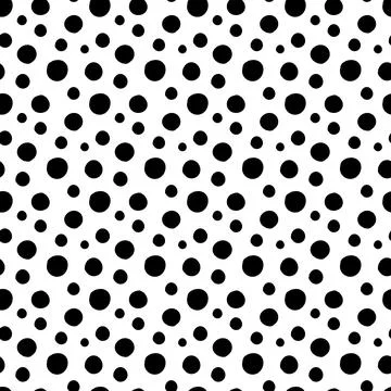 Vector seamless pattern of black hand-drawn circles polka dot isolated on a w 스톡 일러스트