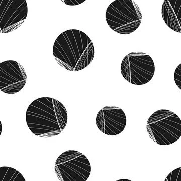 Vector seamless pattern of black hand-drawn circles polka dot isolated on a w Stock Illustration
