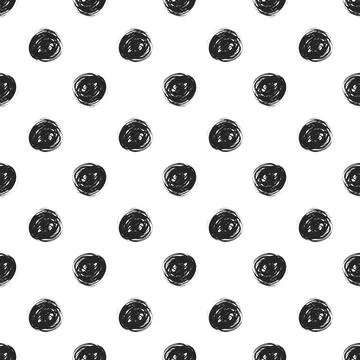 Vector seamless pattern with black hand drawn grunge circles on white backgro Stock Illustration