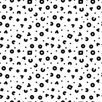 Vector seamless pattern with black hand drawn triangles, cicrles and square.. Stock Illustration