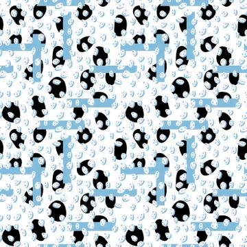 Vector seamless pattern. Black holes and randomly moving particles. White, black Stock Illustration