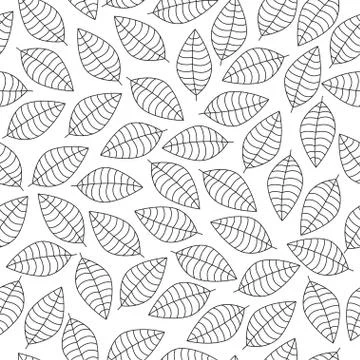 Vector seamless pattern with black leaves silhouettes on a white background' Stock-Illustration