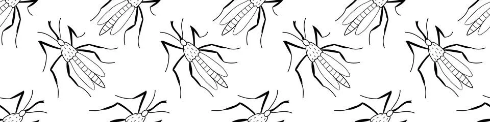Vector seamless pattern of black outline mosquitos, moths, midges in doodle s Illustrazione stock