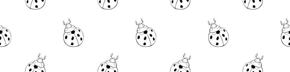 Vector seamless pattern of black outline cute ladybugs in Doodle style. Backg Stock Illustration