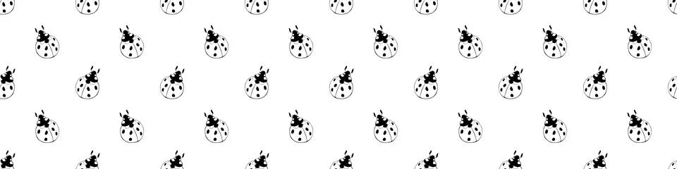 Vector seamless pattern of black outline cute ladybugs in Doodle style. Backg Stock Illustration