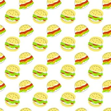 Vector seamless pattern of black outline burgers and dots 库存插图