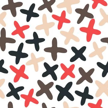 Vector seamless pattern with black, red, light abstract crosses on white back Stock Illustration