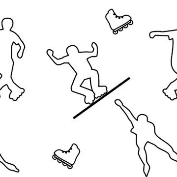 Vector seamless pattern of black silhouettes of three sportsmen roller skaters Stock Illustration