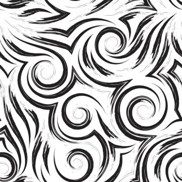 Vector seamless pattern of black spirals of lines and corners on a white Stock Illustration