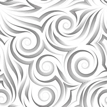 Vector seamless pattern of black spirals lines and corners.Smooth linear texture Stock Illustration