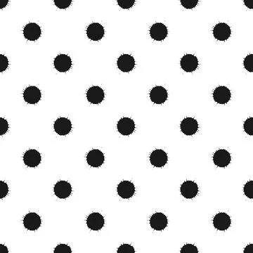 Vector seamless pattern with black spots circles ink blot on white background Stock Illustration
